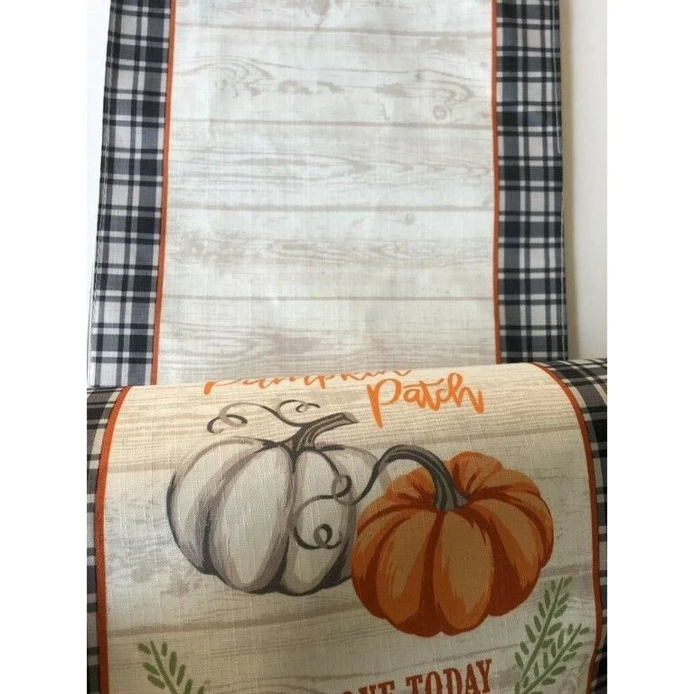 Pumpkin Patch Table Runner Thanksgiving Fall Black Buffalo Plaid Trim 13x72